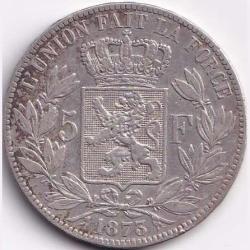 1873 Belgium 5 Francs - Léopold II small head Silver Weight 25 g Big Size Crown Size Coin #R103
