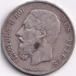 Alternative view of 1876 Belgium 5 Francs - Léopold II small head Silver Weight 25 g Big Size Crown Size Coin #R107