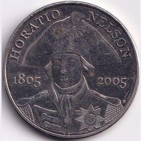 2005 United Kingdom 5 Pounds - Elizabeth II 4th portrait; Horatio Nelson Gem Unc Five Pound Coin