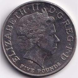 Alternative view of 2005 United Kingdom 5 Pounds - Elizabeth II 4th portrait; Horatio Nelson Gem Unc Five Pound Coin