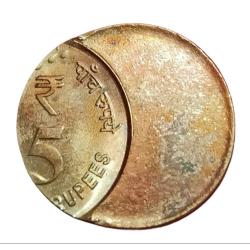 5 Rupees Ni/Brs New Issue MASSIVE OFF CENTER Error in AUNC Grade.