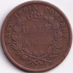 1845 India - British ½ Anna - King William IV & Queen Victoria Weight 12.35 g Coin #R149