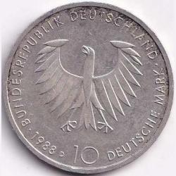 Alternative view of 1988 Germany, Federal Republic of 10 Deutsche Mark Arthur Schopenhauer Silver Weight15.5 g #R153
