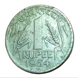 One Rupee Cu/Ni Year 1954 BOMBAY Mint **V. RARE** Used Condition.