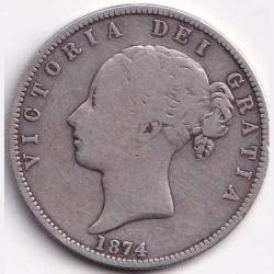 1874 United Kingdom ½ Crown - Victoria 1st portrait; 2nd type Silver Coin Weight14.14 g #R159