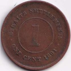 1891 Straits Settlements 1 Cent - Victoria Rare Coin #R187