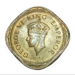 Alternative view of British 2 ANNA'S Ni/Brs Year 1943 King GEORGE-VI in UNC Grade.