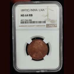 1897 Victoria 1/4 Ruppes British india coin with NGC Grading MS 64 Rare coin