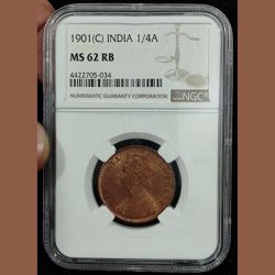 1901 Victoria 1/4 Ruppes British india coin with NGC Grading MS 62 Rare coin