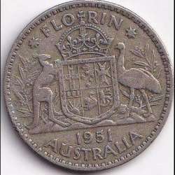 1951 Australia 1 Florin - George VI without "IND:IMP" Silver Coin Weight 11.31 g #B2
