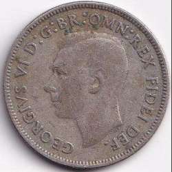 Alternative view of 1951 Australia 1 Florin - George VI without "IND:IMP" Silver Coin Weight 11.31 g #B2