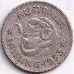 1953 Australia 1 Shilling - Elizabeth II 1st Portrait - without "F:D:" Silver Coin #B14