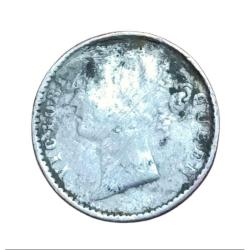 Alternative view of British India Silver 1/4 Rupee EAST INDIA COMPANY 1840 Queen DIVIDED LEGEND **V.SCARE** Poor Grade.
