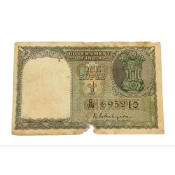 One Rupee A2 SECOND Issue FLORAL MOTIF Design K.G AMBEGAONKAR Year Missing **V. RARE** Used Grade.