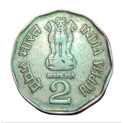 Alternative view of 2 Rupees Cu/Ni COMM Issue SHIVAJI "HYDERABAD" Mint Multiple DIE CRACKS Error **RARE** Collectable.
