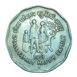 2 Rupees Cu/Ni COMM. Issue SMALL FAMILY with DIE CLASH GHOSTING Error in High Grade.