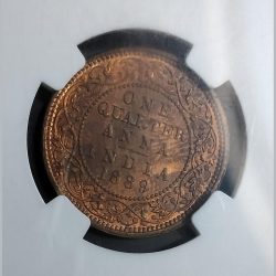 ONE QUARTER ANNA 1889 VICTORIA EMPRESS MS 64 NGC GRADED