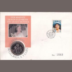 Isle of Man 1 Crown - Elizabeth II Queen Mother with daughter 1990 Gem Unc With First Day Cover