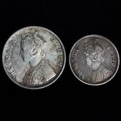 Alternative view of 1/4 and Half Rupee 1862 VICTORIA QUEEN