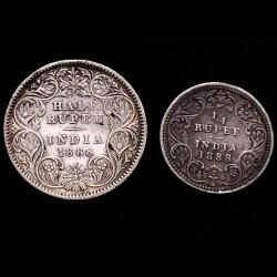 1/4 and HALF RUPEE 1888 VICTORIA EMPRESS