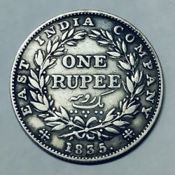 Alternative view of Extremely Rare One Rupee 1835, King William IIII 6'o Clock Rotated/180' Rotated,