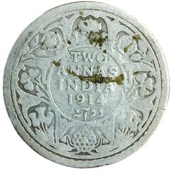 Two Anna India 1914 of George V King Emperor Silver British India Coin