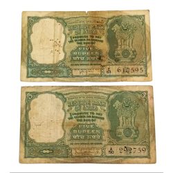 5 Rupees Big FAFRA Issue H.V IYENGAR and P.C BHATTACHARYA 2 Notes are in Used Conditions.