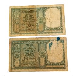 Alternative view of 5 Rupees Big FAFRA Issue H.V IYENGAR and P.C BHATTACHARYA 2 Notes are in Used Conditions.