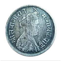 Alternative view of BARODA STATE Silver Rupee Dated 1949 "Big Size" MAHARAJA GAIKWAD **V. RARE** Collectable Grade.