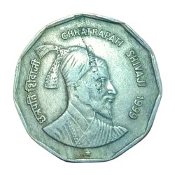 2 Rupees Cu/Ni COMMEMORATIVE Issue SHIVAJI "HYDERABAD Mint" LAMINATION Error Collectable Grade.