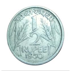 Alternative view of HALF 1/2 Rupee Year 1950 CALCUTTA Mint & Year 1955 BOMBAY Mint Set 2 Coins **RARE** Used Conditions.