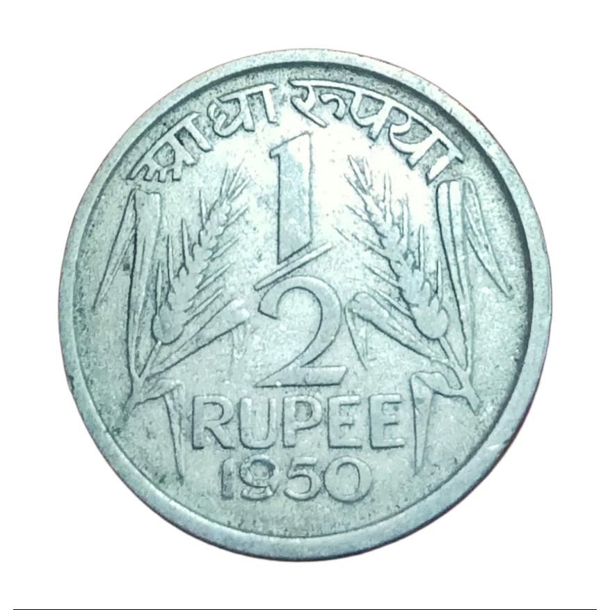 HALF 1/2 Rupee Year 1950 CALCUTTA Mint & Year 1955 BOMBAY Mint Set 2 Coins **RARE** Used Conditions. - Image 2