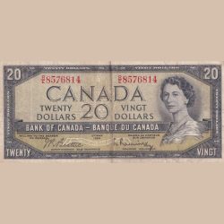 Old Canada 20 Dollar 1954 Ottawa Elizabeth Ishu Very Rare Bank Note