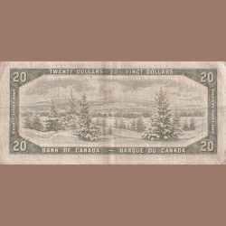 Alternative view of Very Rare Canada 20 Dollar 1954 Ottawa Elizabeth Old Ishu Bank Note