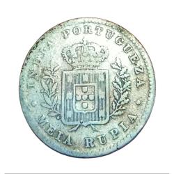 INDO PORTUGUESE Silver MEIA 1/2 RUPIA Year 1881 LUDOVICUS-I **V. SCARE** Collectable Grade.