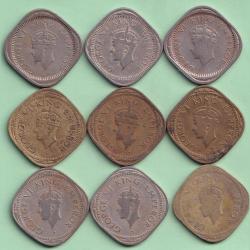 Alternative view of 1939-1947 Complete Set Two Anna George Six British India Coin 9 Pcs Set #F7