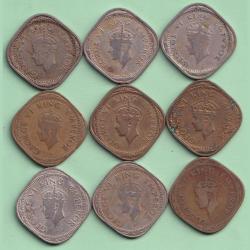 Alternative view of 1939-1947 Complete Set Two Anna George Six British India Coin 9 Pcs Set #F11