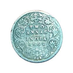 British India Silver 2 ANNA'S Year 1862 QUEEN VICTORIA in Collectable Grade.