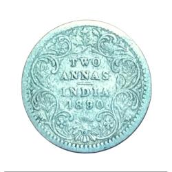 British India Silver 2 ANNA'S Year 1890 VICTORIA EMPRESS** Correct Collectable Grade.