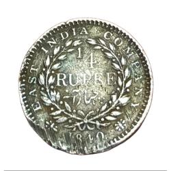 British India Silver 1/4 Rupee "EAST INDIA COMPANY "Year 1840 Queen CONTINUOUS LEGEND Used Condition