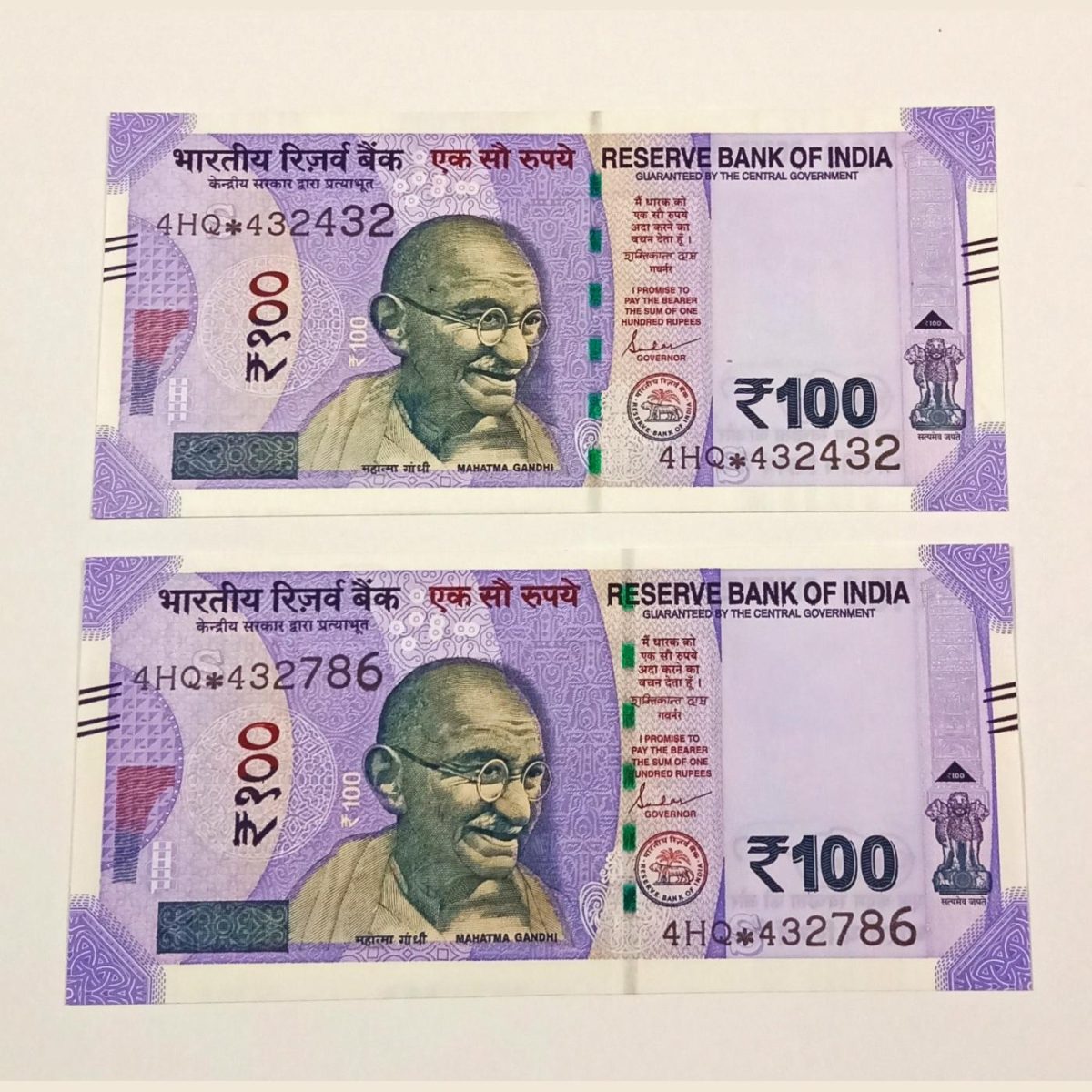100 Rs Year 2022 STAR + FANCY 432-432 ROTATING & ENDING 786 SAME SERIAL Numbers "V.RARE" UNC Grades.