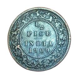 British India 1/2 PICE Key Date Year 1909 King EDWARD-VII **RARE** High Collectable Grade.