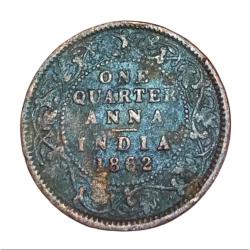 British India ONE QUARTER ANNA Year 1862 QUEEN VICTORIA **V. SCARE** High Collectable Grade.