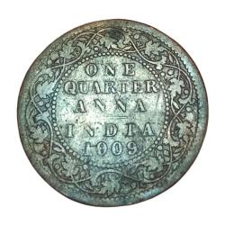 British India ONE QUARTER ANNA Key Date Year 1909 King EDWARD-VII **RARE** Collectable Grade.