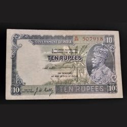 British India 10 Rupees George V Third Issue Signed By J.W.Kelly Serial no Q/34 507918 GEM UNC