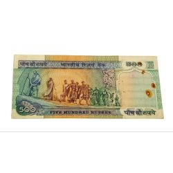 Alternative view of 500 Rupees DANDI MARCH "FIRST Issue" Signature R.N MALHOTRA "V. RARE" Collectable Grade.
