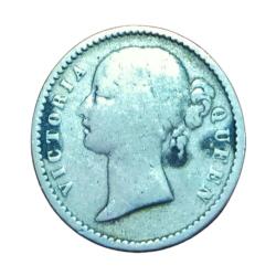 Alternative view of British India Silver 1/4 Rupee "EIC" DIVIDED LEGEND Queen Victoria **SCARE** Collectable Grade.