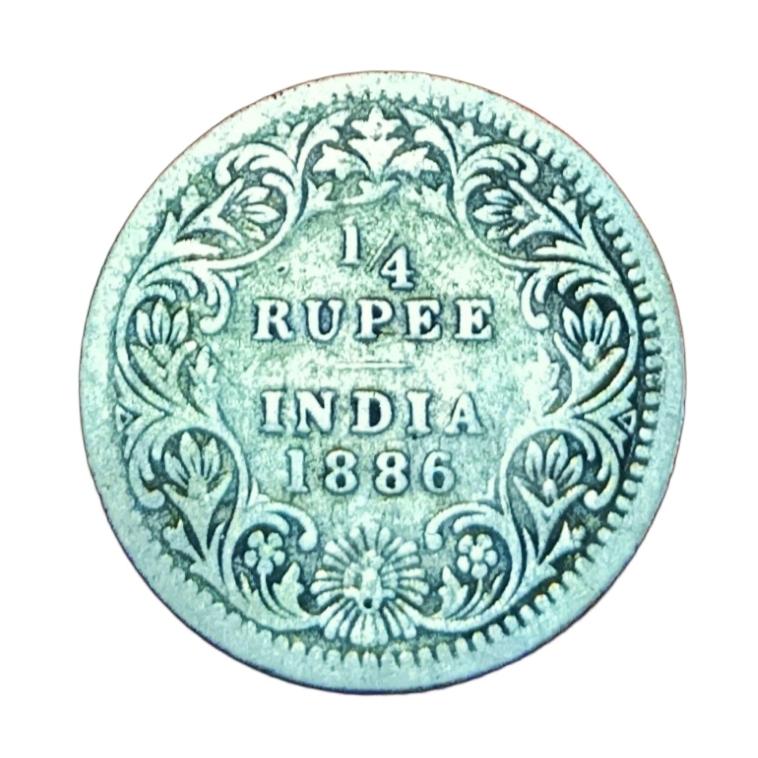 British India Silver 1/4 Rupee Year 1886 VICTORIA EMPRESS in Circulated Condition.