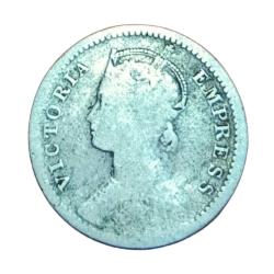 Alternative view of British India Silver 1/4 Rupee Year 1886 VICTORIA EMPRESS in Circulated Condition.
