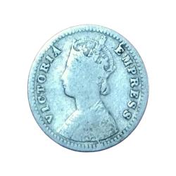 Alternative view of British India Silver 2 ANNA'S Year 1887 VICTORIA EMPRESS in Used Condition.